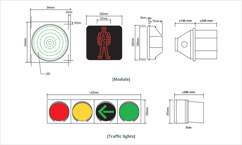 LED traffic light standard sizes